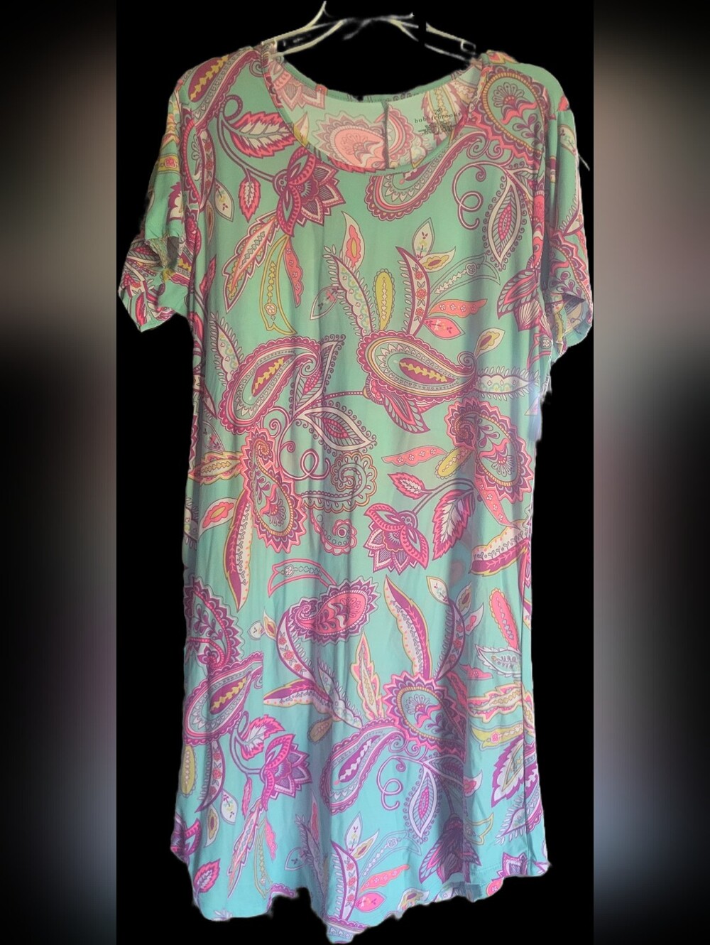 Bobbie Brooks Mint Paisley Short Sleeve Tunic with Pink Yellow Purple Accents